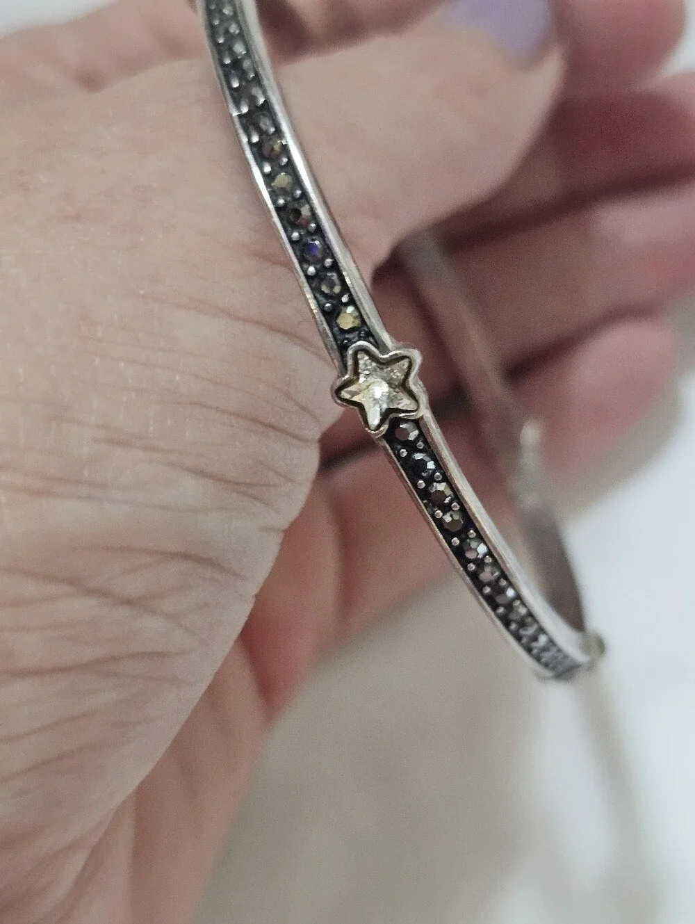 Brighton Silver Tone Dark Crystal Star Celestial Slip-On Bangle Bracelet